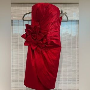 Renee C. Strapless Red Dress with Floral Detail